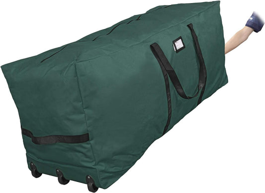 Primode Rolling Tree Storage Bag - Extra Large Heavy Duty Container for 9 ft Holiday Trees | 28" H x 16" W x 60" L - Green