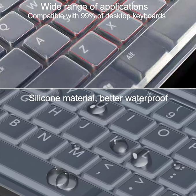 VORTINIOUS Ultra Thin Desktop PC Silicone Clear Keyboard Cover Skin Protector for 104/107 Keys Standard Desktop Keyboard, Waterproof, Dustproof, Reusable