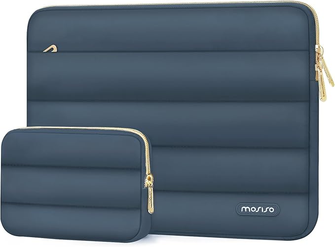 MOSISO Laptop Case 13.3 inch,13-13.3 inch Puffy Laptop Sleeve Compatible with MacBook Neo/Air 13.6 M5 M4 M3 M2 M1/Pro 13/14,HP Dell ASUS Lenovo,Polyester Horizontal Bag with Small Case, Haze Blue