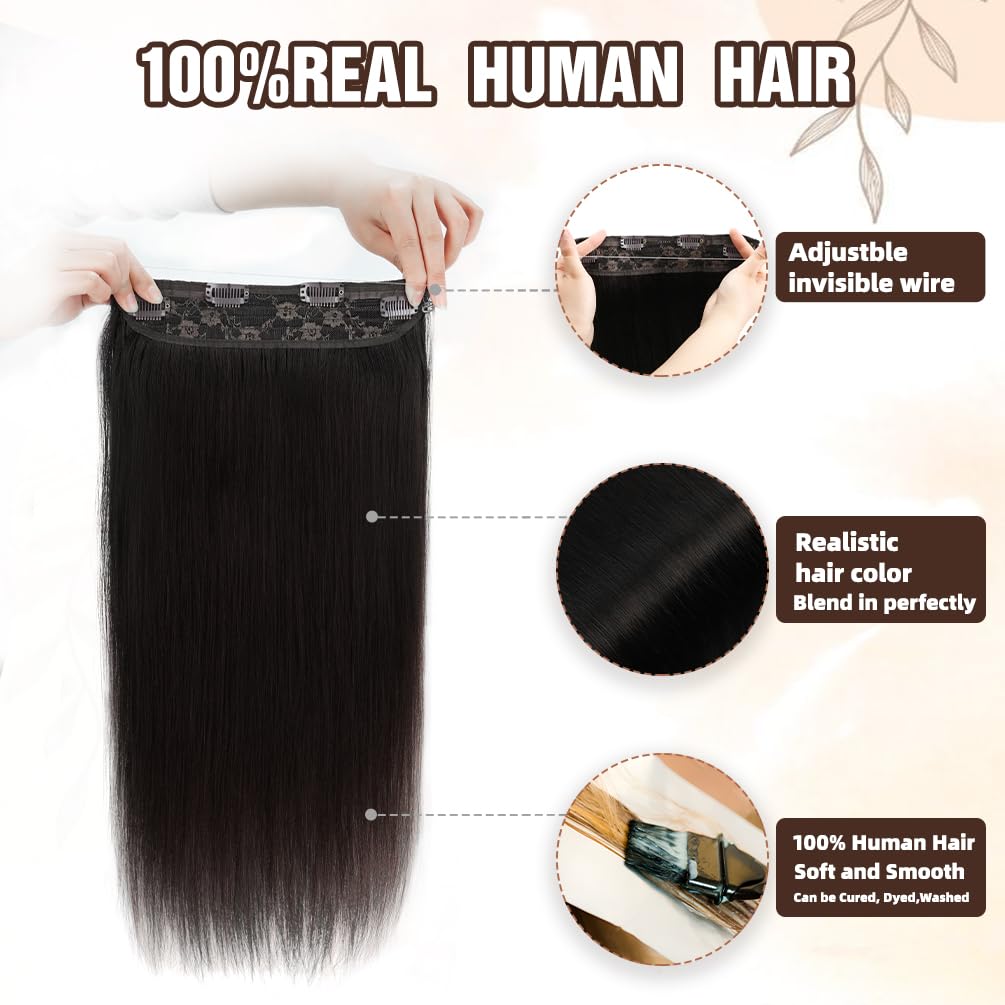 Invisible Wire Hair Extensions Real Human Hair - 12 Inch 70G Ash brown Transparent Fish Line Clip-Ins Hair Piece, 100% Remy Human Hair Extensions for Women