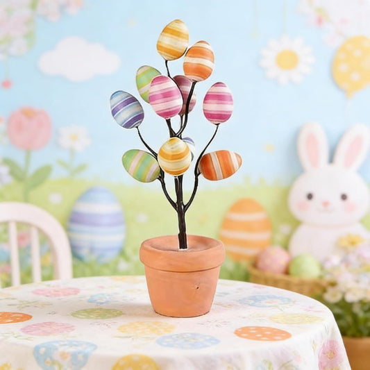 Skiennix Easter Egg Tree - 10 Colorful Striped Decorations | DIY Plastic Egg Ornaments