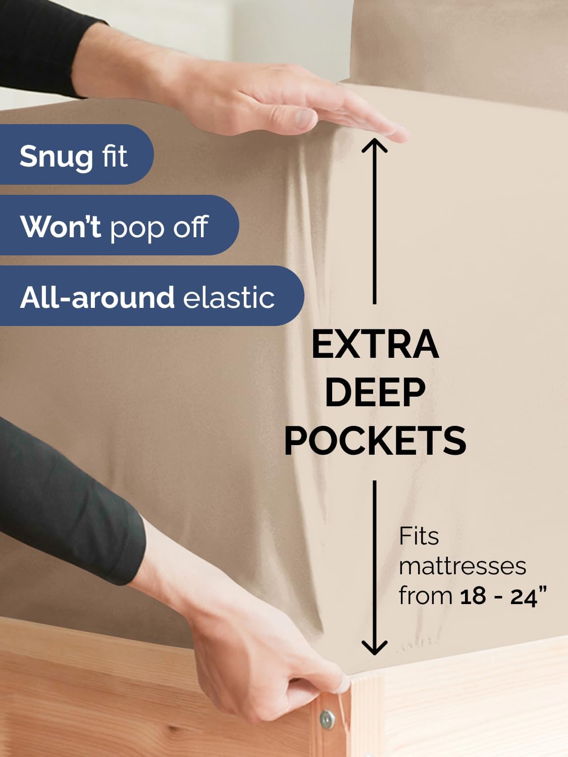 Skiennix Extra Deep Split King Sheet Set - 7 Piece Breathable Cooling Bedding - Soft, Wrinkle-Free & Comfy - Wheat Color
