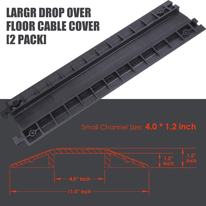 OranLite Double 40" inch Rubber Drop Over Cable Cover, 2 Pack Prevent Tripping Floor Cord Protector, Interlocking Cable Cover, Drop Track Cable Ramp, for Home, Office, Store, Warehouse (Wide - 2Pack)