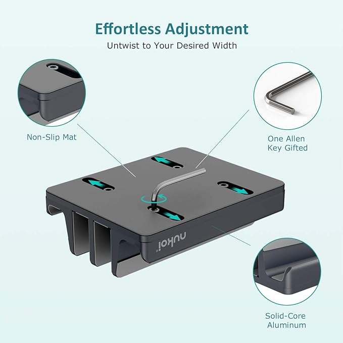 Nukoi Vertical Laptop Stand - SPACEMax Adjustable GRIPLock Anti-Tip Silicone 4 Slots Aluminum Desktop Holder - Double Dock Stand - 2 Phone Slots Fits Up to 17.3” Laptops, Tablets, Phones - Gray
