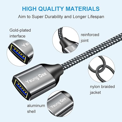 Yeung Qee USB 3.0 Extension Cable 3 ft,5Gbps High Speed USB 3.0 Type A Male to Female Extension Cord,USB Extension Lead Compatible with USB Flash Drive, Hard Drive, Card Reader,Scanner,Keyboard (3FT)