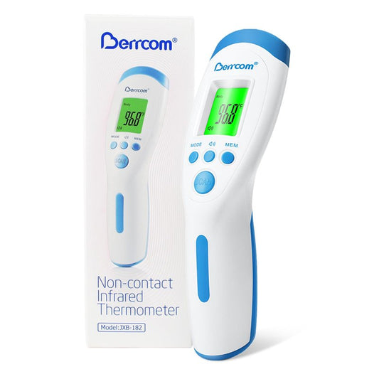 Berrcom Non-Contact Infrared Forehead Thermometer for Adults and Kids, 3-in-1 Digital Fever Thermometers with LCD Display and Fever Alert, Contactless Temperature Reader