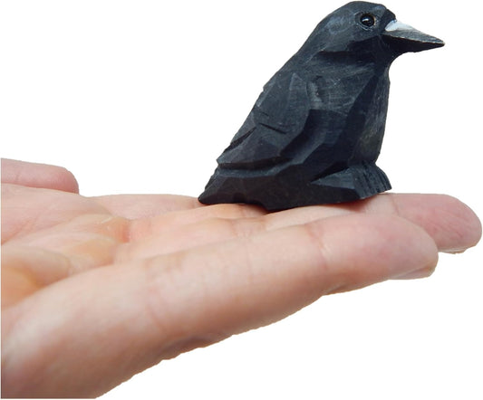 Selsela Hand-Carved Raven Figurine - Black Crow Sculpture | Gothic Decor & Nature-Inspired Gift