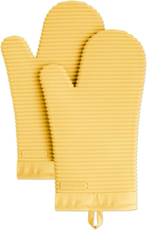 KitchenAid Ribbed Soft Silicone Oven Mitts - 2-Pack Set, 7.5"x13", Vibrant Orange Sorbet