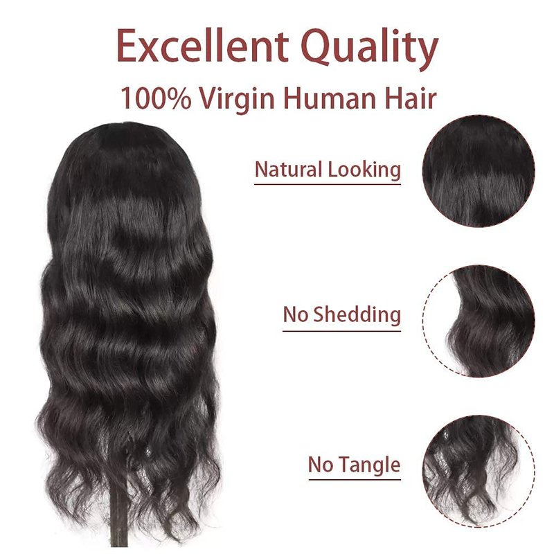 Headband Wig - Human Hair Body Wave for Black Women | 14 Inch Glueless, Natural Black, 150% Density