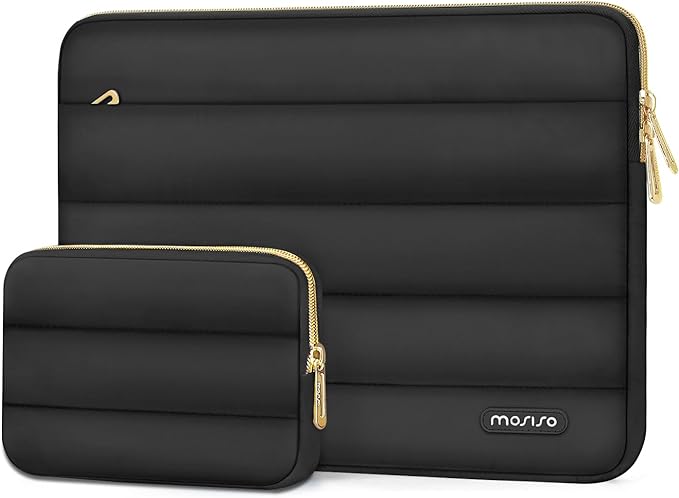 MOSISO Laptop Case 16 inch, 15-15.6 inch Puffy Laptop Sleeve Compatible with MacBook Pro 16 M5 M4 M3 M2 M1, HP Dell ASUS Acer Toshiba Lenovo, Polyester Horizontal Bag with Small Case, Black