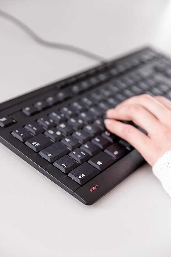 Cherry Stream Keyboard TKL, Wired Keyboard Without Number Pad, Whisper Quiet Keys, Unique Typing Feel, Slim Design, SX Scissor Switches, QWERTY, White-Gray