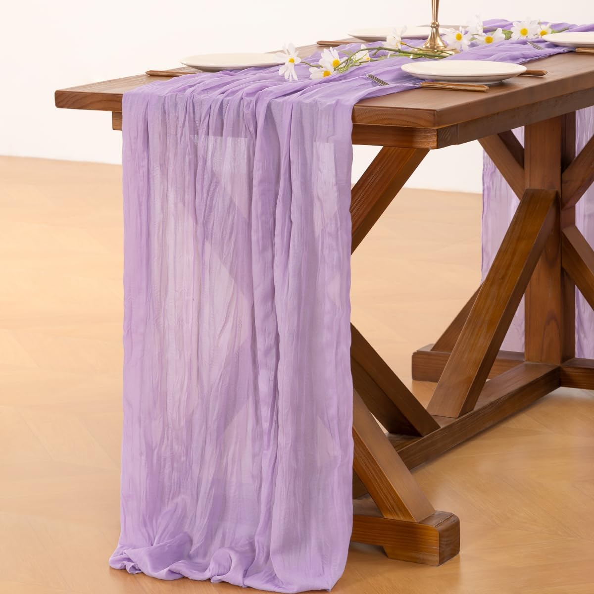 Socomi Cheesecloth Table Runner - Lilac Purple 120 Inch | Boho Rustic Decor for Weddings & Events