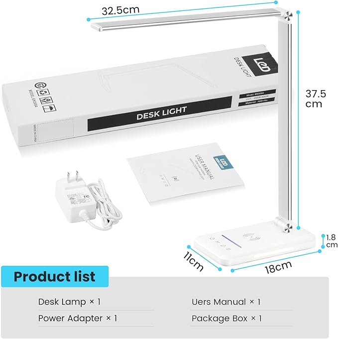 JOSTIC LED Desk Lamp with Night Light, Fast Wireless Charger, USB Charging Port, 10 Brightness, 5 Color Modes, Dimmable Bedside Table Lamp for Bedroom, Touch Control, Auto Timer, 1200Lux Super Bright