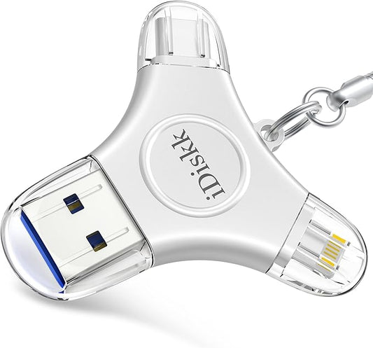 iDiskk MFi Certified 128GB Flash Drive for iPhone, 3 in 1 Type-C USB Memory Stick Thumb Drive for Photos Videos, USB-C External Memory Storage Photo Stick for iPhone iPad Android Phones PC/Mac