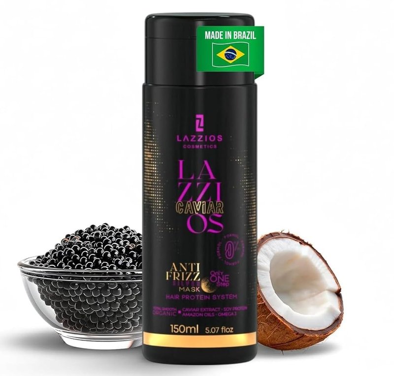 Lazzios Caviar Organic Hair Protein – Brazilian Professional Straightening & Smoothing Treatment – Formaldehyde-Free Formula with No Toxic Acids, Hyaluronic Acid, Keratin, Caviar & Argan Oil – 120 ml