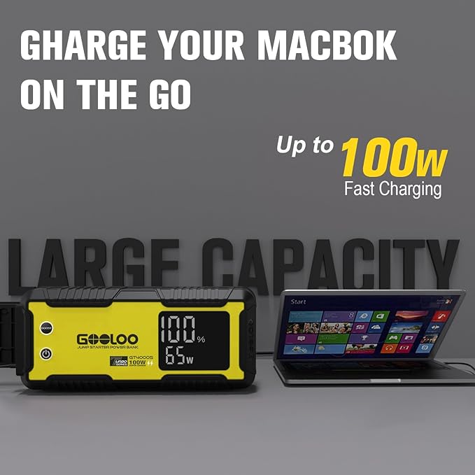 GOOLOO GT4000S Jump Starter 4000A Car Jumper Starter (Up to 10L Diesel All Gas Engines), 100W Fast-Charging Lithium Jump Box, SuperSafe Portable Car Battery Charger for 12V Vehicles, Yellow