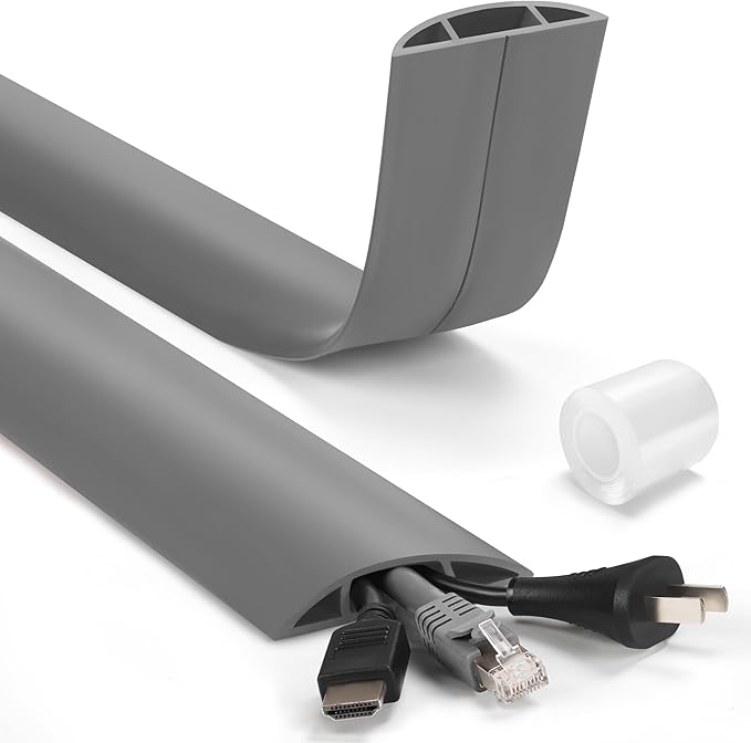 LZEOY 6ft Cord Covers - Grey Floor Cable Management, Hide Cord Cover, Electrical Cable Hider - Cavity: 0.78" W x 0.32" H