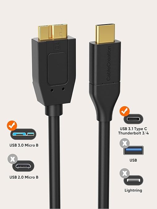CableCreation USB C to Micro B Short Cable 1FT *2, 10G Micro B to USB C External Hard Drive Cable for iPhone 15/16/17,Samsung Galaxy S24,Seagate WD Westgate My Passport,MacBook Pro/Air, iPad/Tablet
