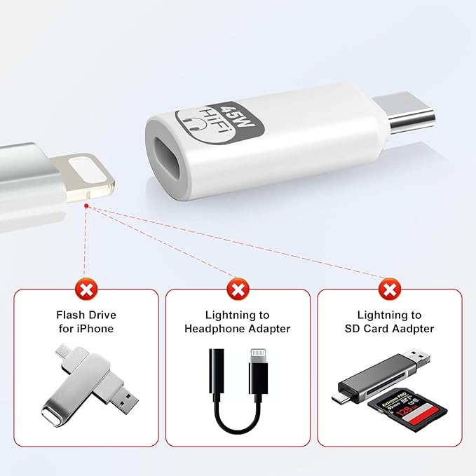 JBJBBG USB C to Lightning Audio Adapter,Lightning to USB C Hi-Fi Adapter for Headphones,480Mbps High-Speed Data Transmission with 45W Fast Charging for iPhone16/15 Series,iPad mini/Air/Pro