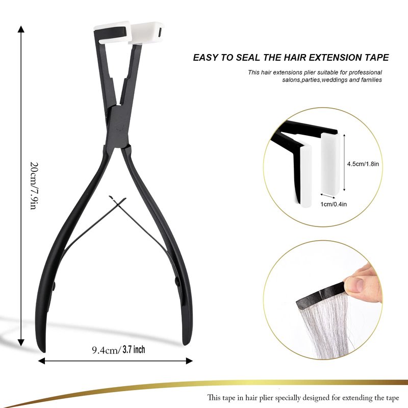 EHDIS Hair Extensions Tools Kit Tape in Hair Extensions Pliers Flat Surface Hair Sealing Pliers with Double-Sided Hair Extension Replacement Tape Lace Front Wig Adhesive Tape Roll Tape Scraper Tool