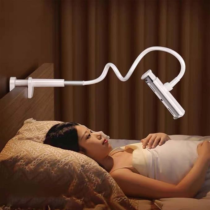 gsiollvderbarley Phone Holder,gooseneck Phone Holder,360° Rotate Support Rod One-Hand Adjustable Cell Phone Holder,for Desk Headboard Nightstand. (White)