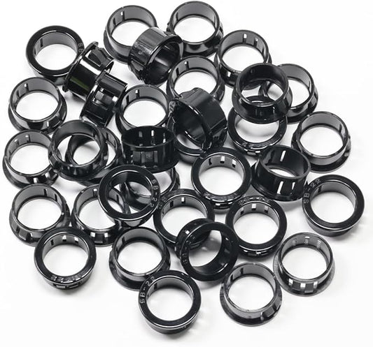 EASYEAH 7/8"(22mm) Black Snap-in Knockout Insulating Bushing Grommets, Plastic Cable Hole Grommet for Wiring, Round Nylon Snap in Locking Electrical Wire Cord Hose, Tubing Bushings Grommets, 35pcs