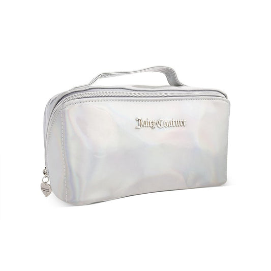 Juicy Couture White Makeup Bag Cosmetics Organizer Travel Essentials Cross Zip Iridescent