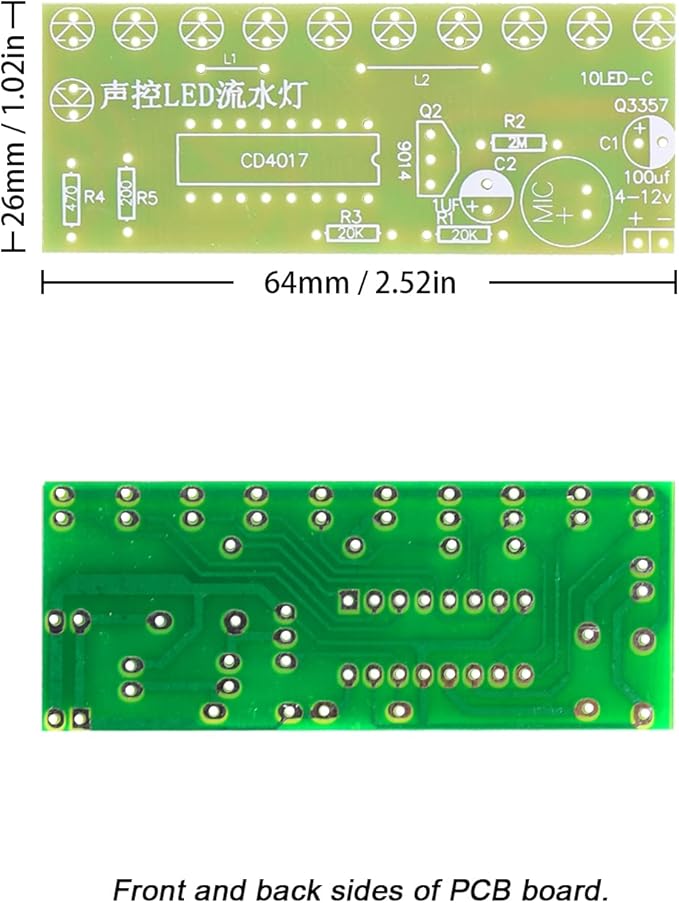 YIDAB Soldering Practice Kit Sound-Activated LED Chaser Kit - DIY Soldering Project with 10 LEDs & Microphone Sensor (12V DC) for Electronics Beginners & STEM Education