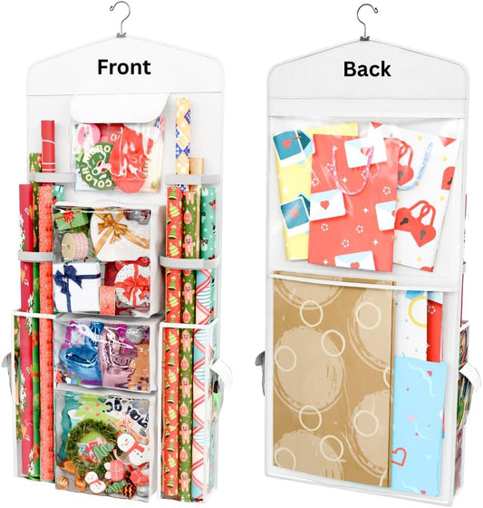 ProPik Wrapping Paper Storage Organizer - Double-Sided Design with Multiple Pockets | 40” x 17” (White)