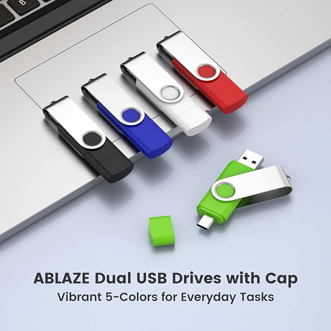 ABLAZE 16GB USB C Flash Drive 10 Pack, OTG USB 2.0 + Type C Memory Stick Dual Type C Thumb Drive Compatible with iPhone 17/16/15, Android Smartphone, Computers