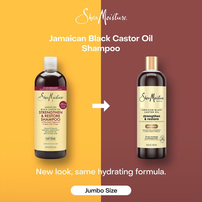 Shea Moisture Jamaican Black Castor Oil Strengthen & Restore Shampoo 2-Pack, 16 Oz Ea