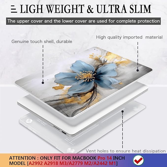 CISSOOK for MacBook Pro 14 Inch Case 2026-2021 M5/M4/M3/M2/M1 Pro/Max Chip A3434 A3401 A3112 A3185 A2918 A2992 A2779 A2442, Plastic Cover for MacBook Pro 14'' with Touch ID, Retro Floral