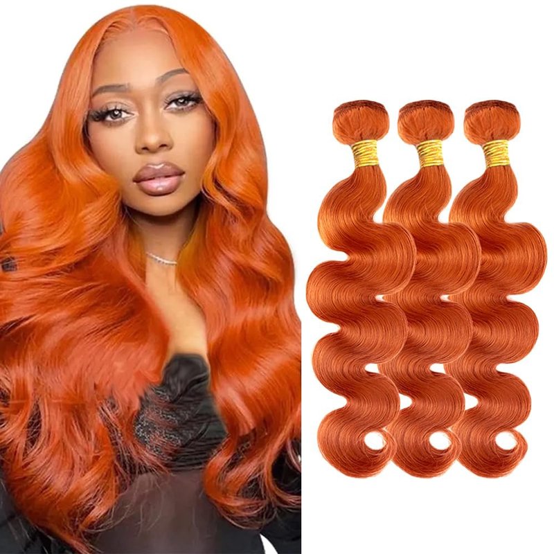 Orange Bundles Human Hair Body Wave Bundles 14 16 18 Inch Unprocessed Brazilian Virgin Remy Hair 3 Bundle #350 Ginger Orange Body Wave Human Hair Extensions 50 Gram Per Bundle