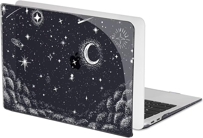 LCMOCICO for MacBook Air 13 inch Case 2021 2020 2019 2018 Release M1 A2337 A2179 A1932, Glitter Crystal Black Pritned Pattern Plastic Hard Case Cover for Mac Air 13.3" M1 Touch ID, Stars & Moon