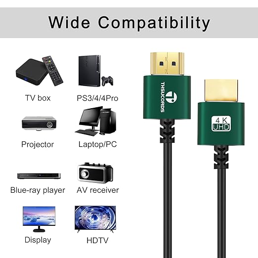 Thsucords Thin HDMI to HDMI Cable 30FT 2 Pack, Ultra Slim & Flexible HDMI Cord Supports High Speed 4K@60Hz 18gbps 2160p 1080p