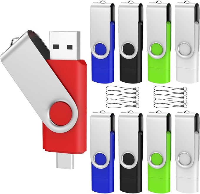 ABLAZE 8GB USB C Flash Drive 10 Pack, OTG USB 2.0 + Type C Memory Stick Dual Type C Thumb Drive Compatible with iPhone 17/16/15, Android Smartphone, Computers