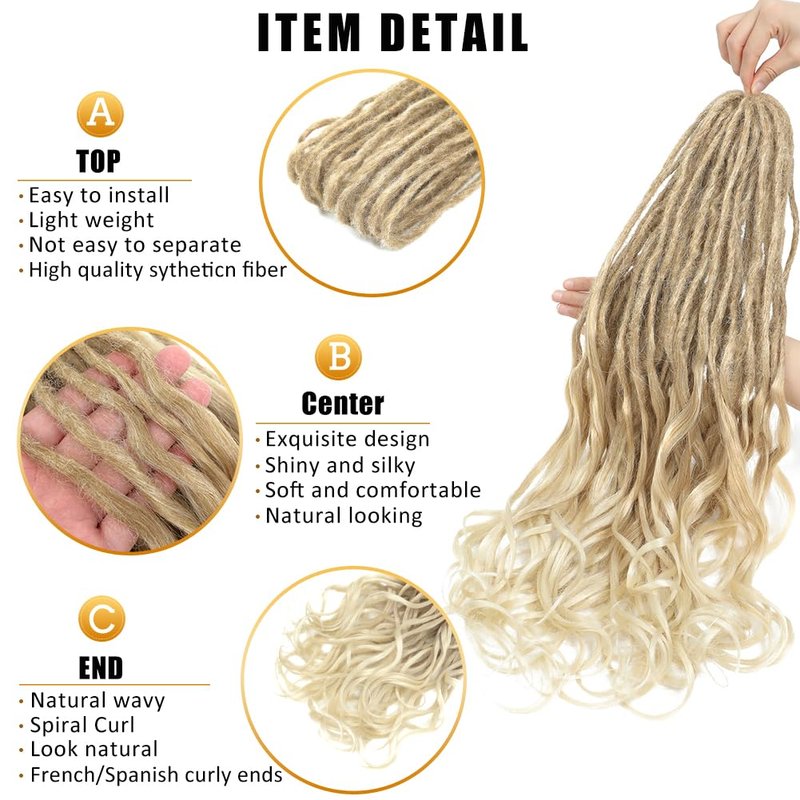 Loose Wave Dreadlock Extensions - Synthetic French Curly Double Ended | 24 Inches, Soft Brown to Blonde