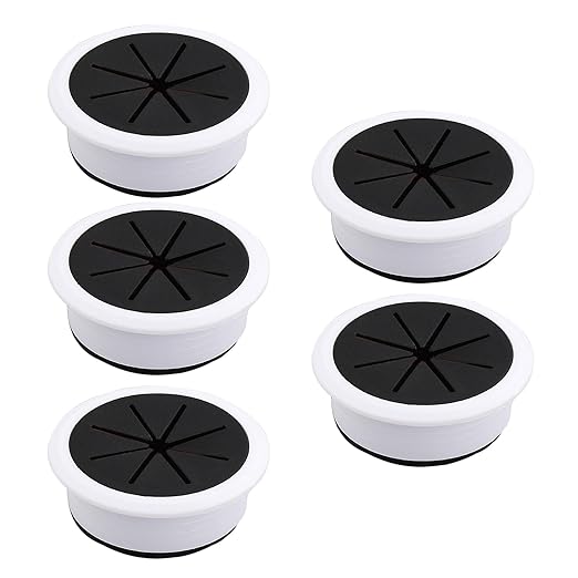 EASYEAH 5 Pcs Desk Grommet 2" / 50 mm, Desk Hole Cover for Cables Black and White, Cable Grommet ABS Plastic, Desk Hole Grommet for Home & Office Pc, Detachable Cable Cord Organizer