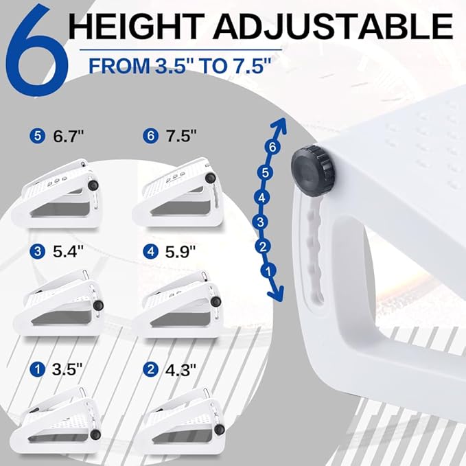 ZLMHYYM Foot Rest for Under Desk At Work - Six Heights Adjustable Under Desk Footrest - Ergonomic Foot Stools for Under Office Desks - Desks Foot Rest with Massage Rollers - Leg Rest for Chair (White)