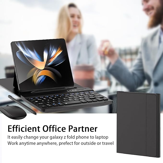 voppton for Samsung Galaxy Z Fold 7 6 5 Keyboard and Mouse, Portable Mini 7.9 inch Bluetooth Keyboard with Leather Stand Case and Pen, 4 in 1 Travel Set for Z Trifold Fold7 Accessories,Black
