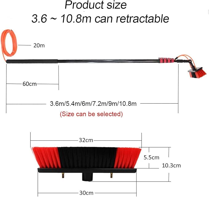 Telescopic Window Cleaning Kit - 24ft Solar Panel Brush & Extendable Pole Water Fed Roof Cleaner Conservatory Roof Cleaning Tools - 35cm Brush for Efficient Cleaning