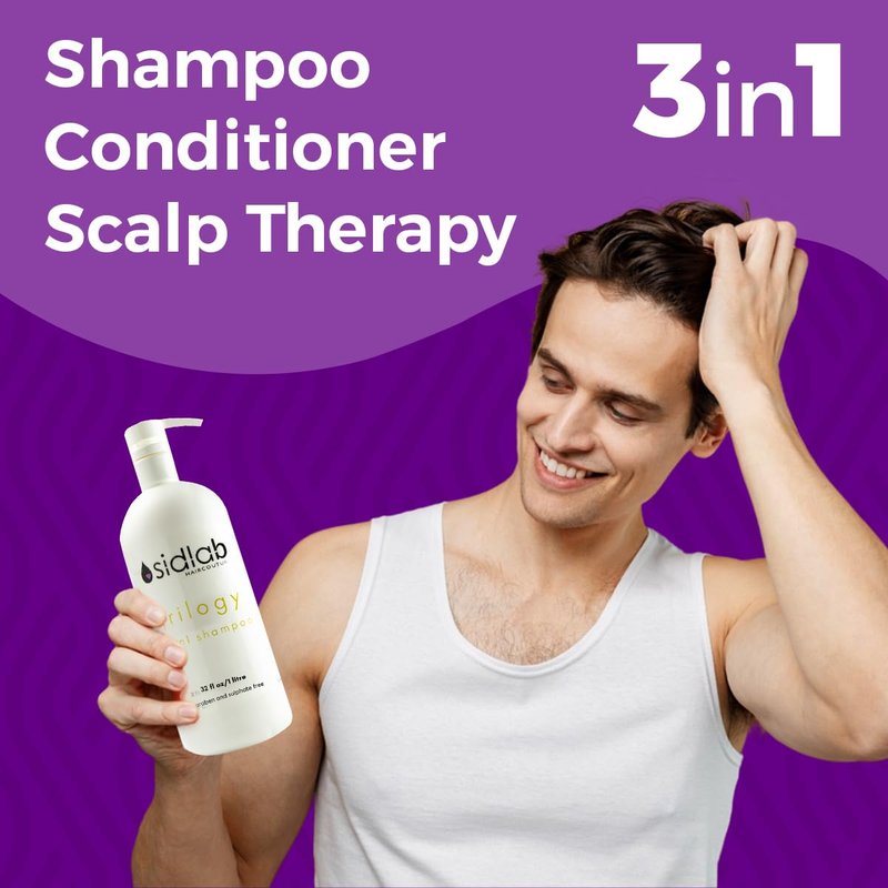 Sidlab Triology 3-in-1 Shampoo + Conditioner + Scalp Treatment | Sulfate-Free Peppermint & Menthol Formula | Clarifying, Hydrating & Color-Safe Salon Shampoo (32 fl oz)