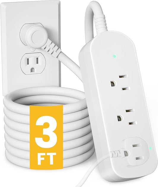 Covozon 3ft Extension Cord, 3 Outlets Small Power Strip, Mountable Power Strip Weatherproof, for Home, Outdoor, Travel.
