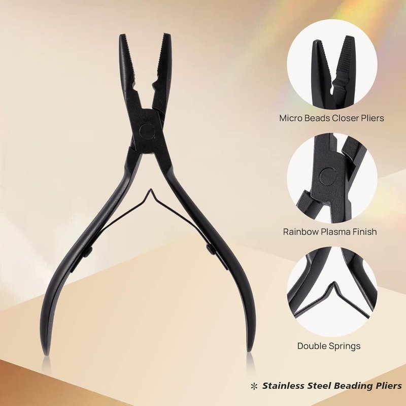 Hair Extension Tool Kit - Silicone Micro Beads, Stainless Steel Plier & Needle Hook for Easy Beading | Perfect for Cosplay & Styling