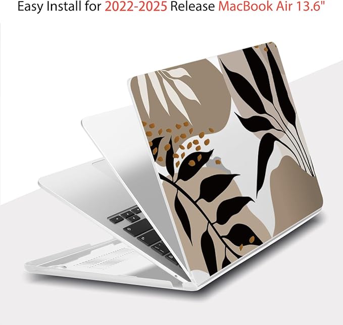 Teryeefi for MacBook Air 13.6 inch Case M5 M4 M2 M3 (2022-2026 Release) A2681 A3113 A3240 A3449, Plastic Hard Shell with Screen Protector & Keyboard Cover & USB 3.0 Adapter, Abstract Tropical Leaves