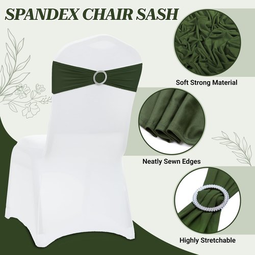 MDS Spandex Chair Sashes - Universal Fit Elastic Stretch Bands with Buckle for Weddings | Olive Green - Pack of 250