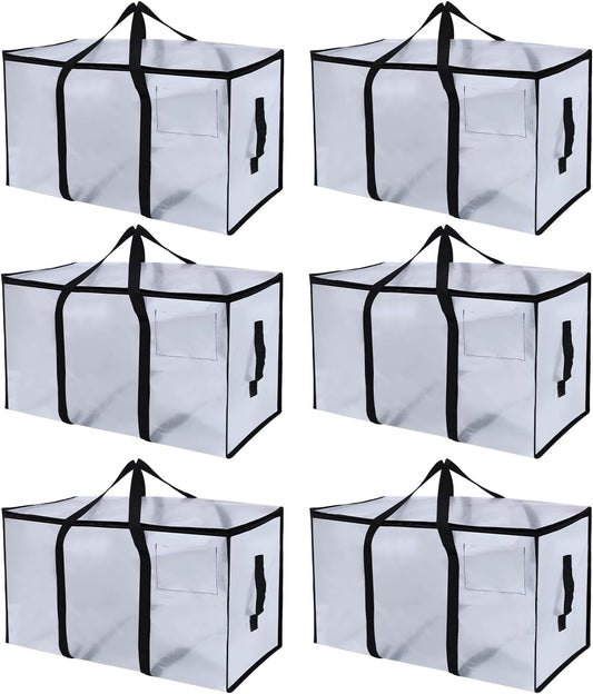 Skiennix Heavy-Duty Extra Large Moving Bags - Waterproof Storage Totes with Handles & Zippers | 6 Pack (Clear)