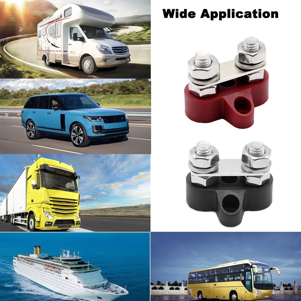 Heart Horse Bus Bar Terminal Block 5/16'' Power Stud Battery Junction Post Distribution Block Insulated with Cover DC 48V 250A for Auto Truck RV Boat (5/16'',Red+Black)
