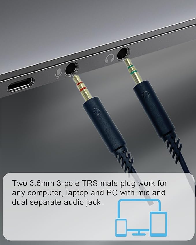 SPTSSWET Headphone Splitter 3.5mm Female to 2 Dual 3.5mm Male Headphone Mic Audio Y Splitter Cable for Computer Headset Microphone Gaming Speaker to Dual Jack PC Laptop Adapter,Black
