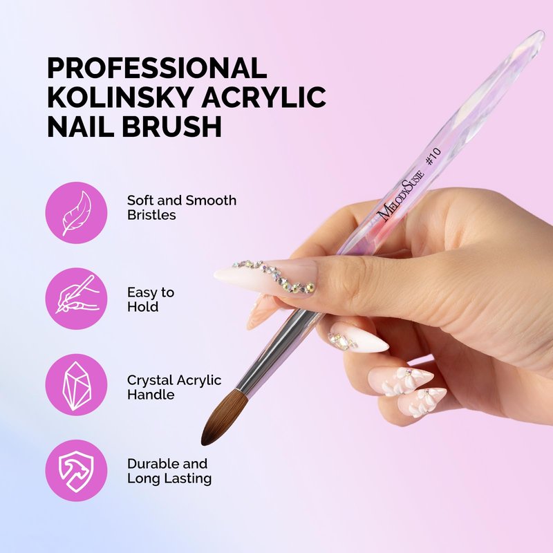 MelodySusie Kolinsky Acrylic Nail Brush, 100% Pure Kolinsky Hair, Professional Nail Brush for Acrylic Powder Nail Extension and 3D Nail Carving, for DIY Home Salon, Size 10